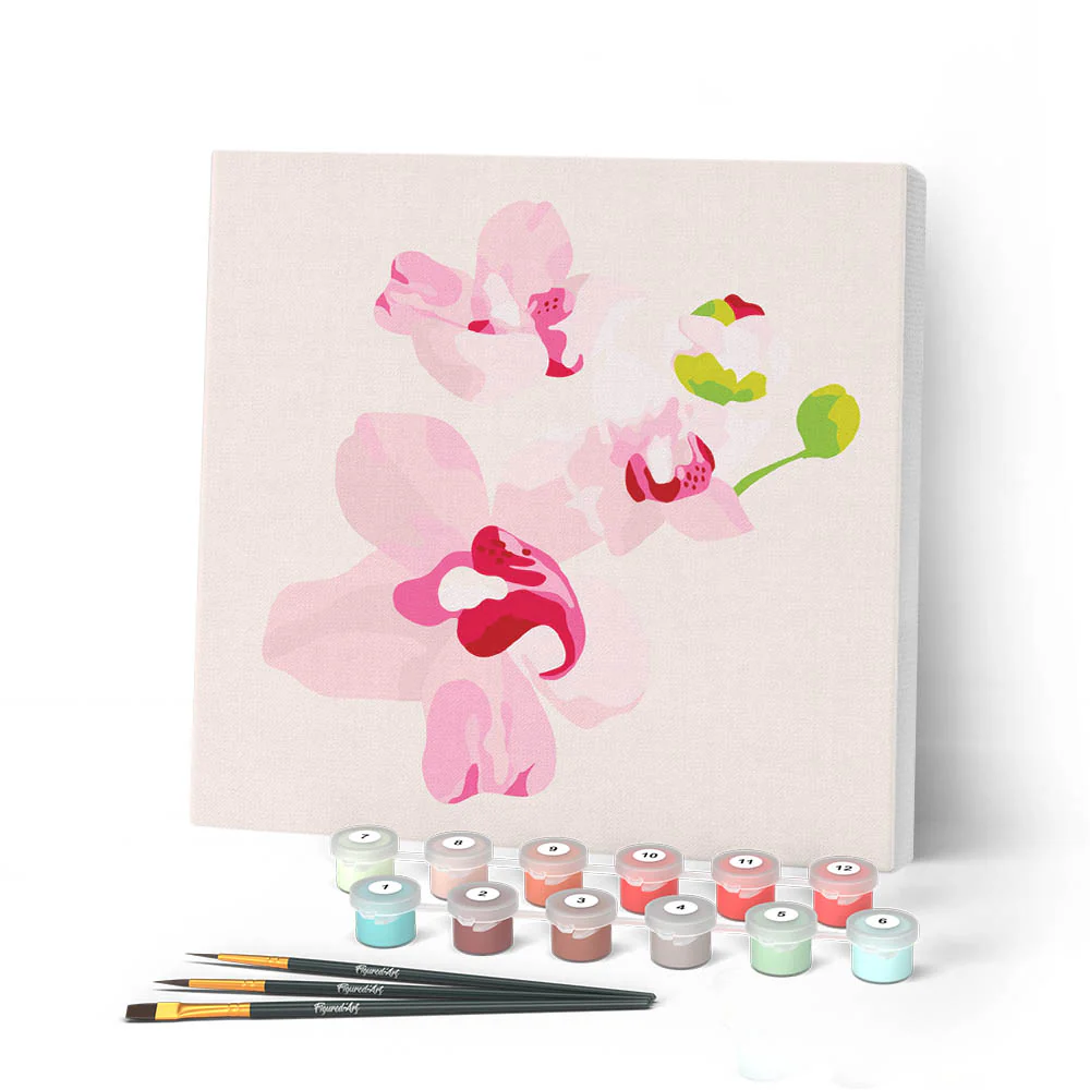 Mini Paint by numbers Pink Orchids Set 2 of 4 20x20cm already framed