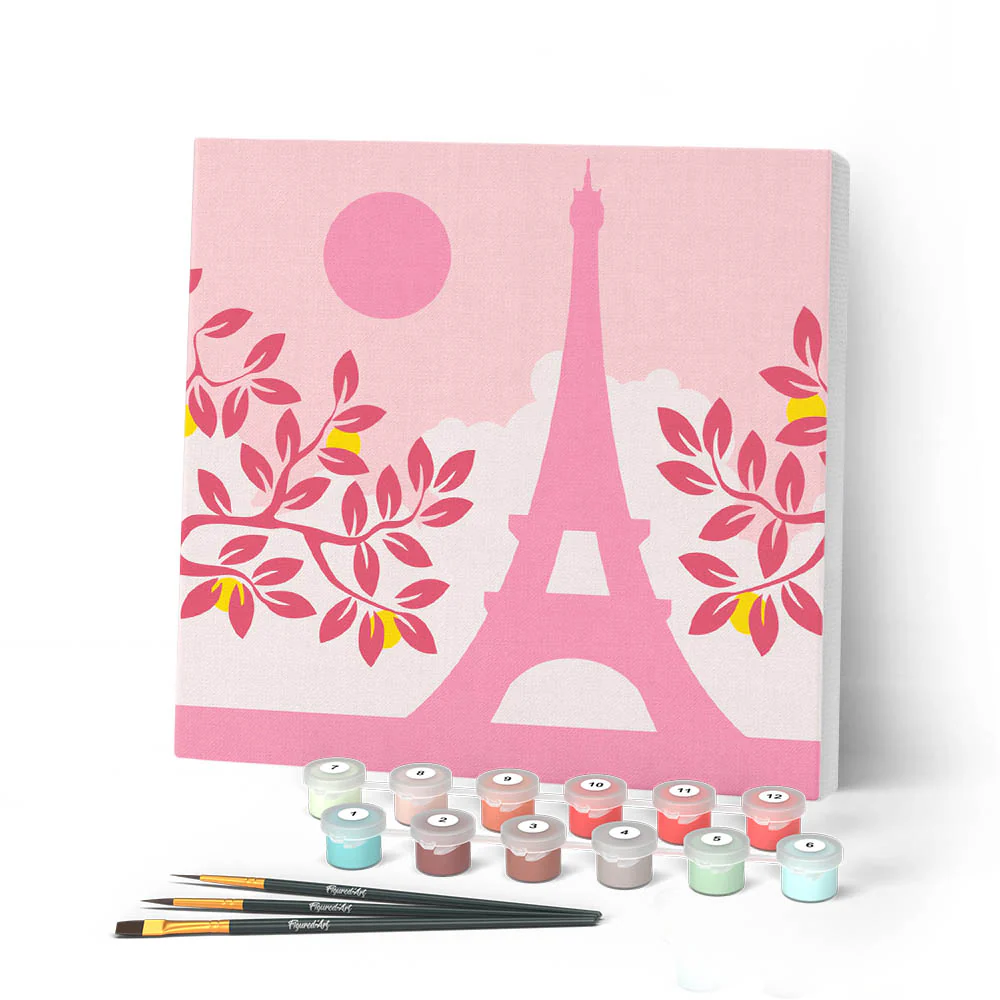 Mini Paint by numbers Pink Paris in the sun 20x20cm already framed