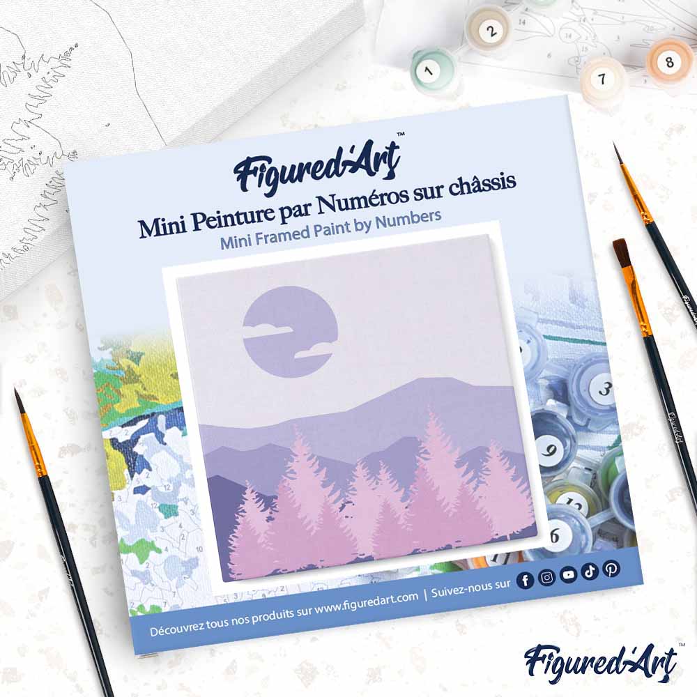 Mini Paint by numbers Purple Pine Trees in the Hills 20x20cm already framed - Image 4