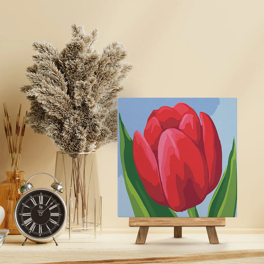 Mini Paint by numbers Red Tulip 20x20cm already framed - Image 3