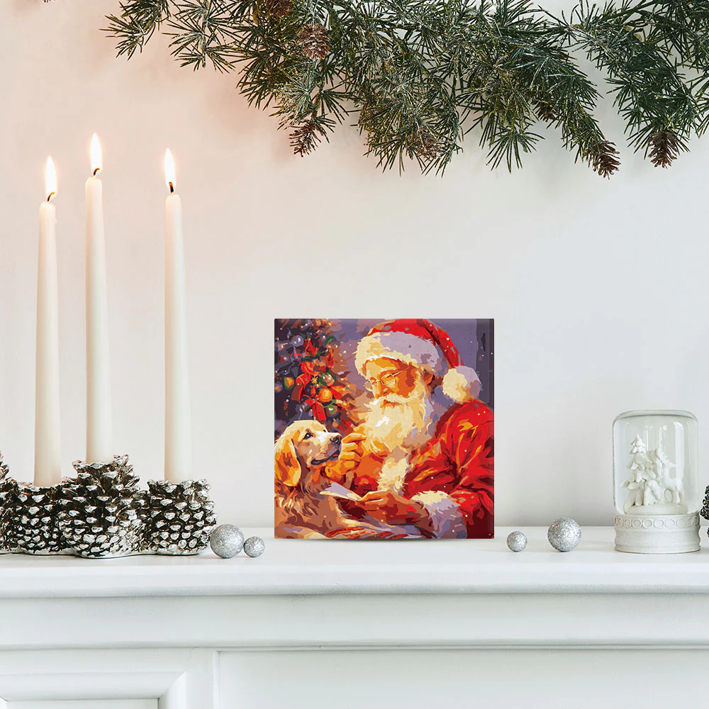 Mini Paint by numbers Santa and a Dog 20x20cm already framed - Image 3