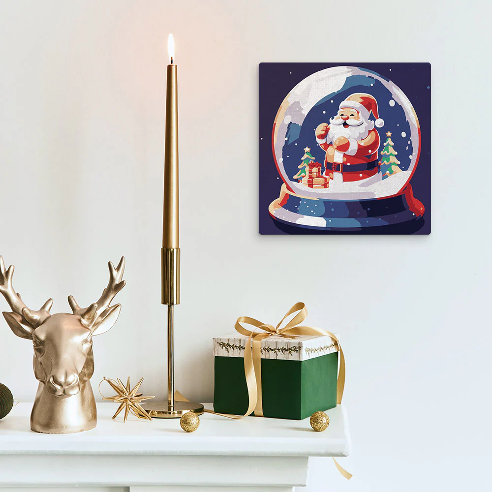 Mini Paint by numbers Santa in Snow Globe 20x20cm already framed - Image 3