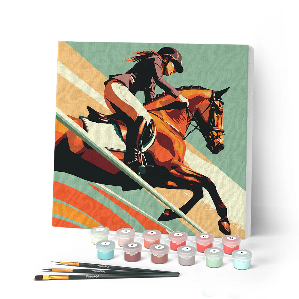 Mini Paint by numbers Sport Poster Equestrian 20x20cm already framed