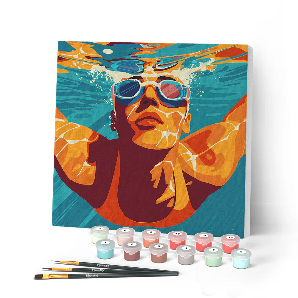 Mini Paint by numbers Sport Poster Swimming 20x20cm already framed