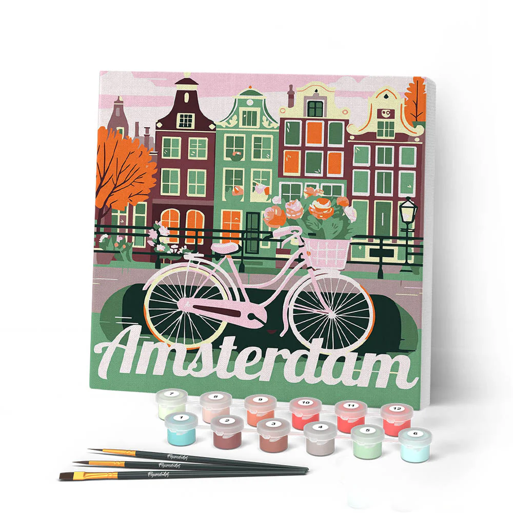 Mini Paint by numbers Travel Poster Amsterdam 20x20cm already framed