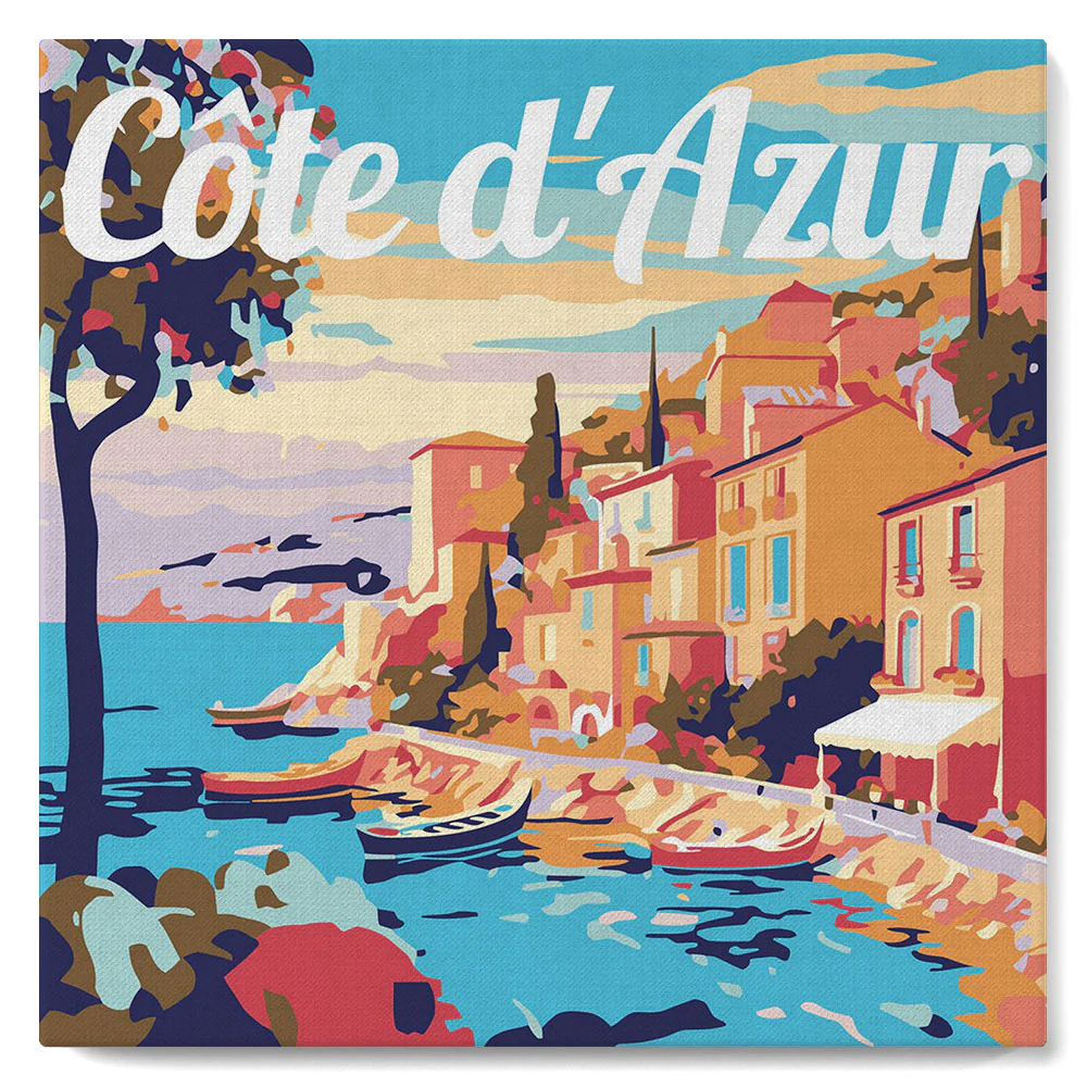 Mini Paint by numbers Travel Poster Cote d'Azur 20x20cm already framed - Image 2