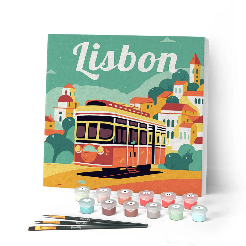Mini Paint by numbers Travel Poster Lisbon 20x20cm already framed