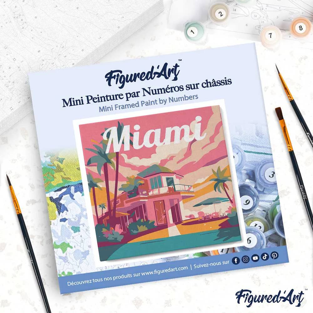 Mini Paint by numbers Travel Poster Miami 20x20cm already framed - Image 4