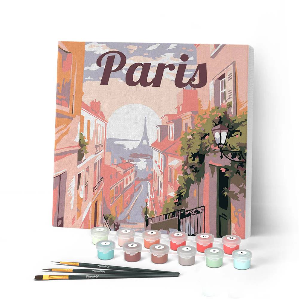 Mini Paint by numbers Travel Poster Paris 20x20cm already framed
