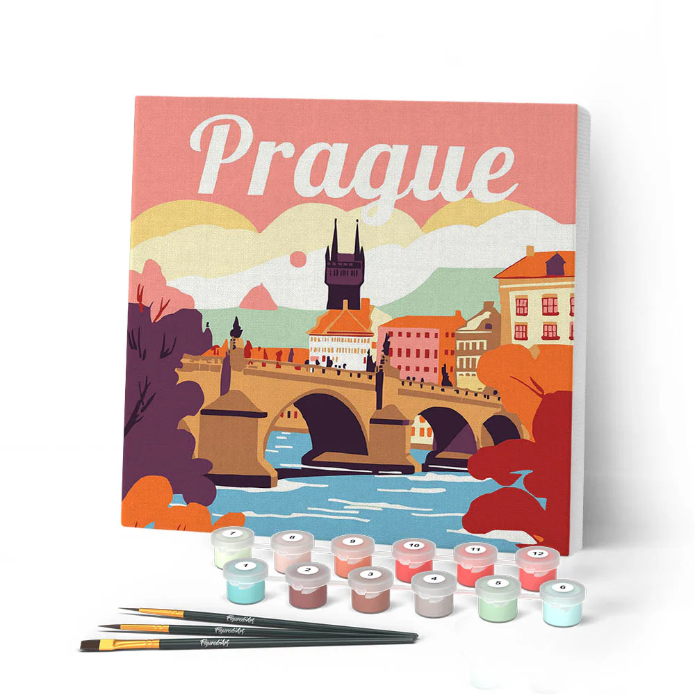 Mini Paint by numbers Travel Poster Prague 20x20cm already framed