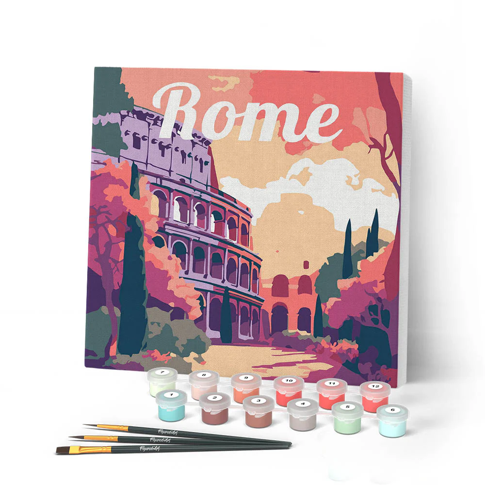 Mini Paint by numbers Travel Poster Rome 20x20cm already framed