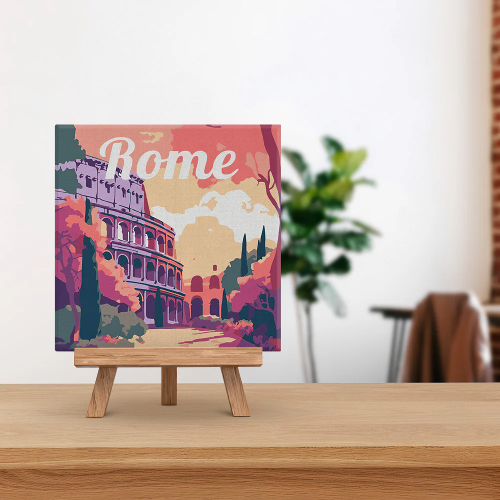 Mini Paint by numbers Travel Poster Rome 20x20cm already framed - Image 3