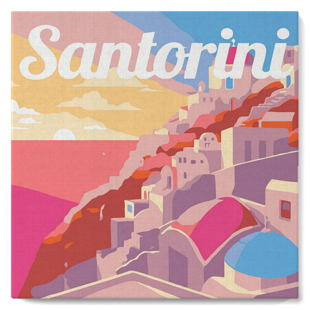 Mini Paint by numbers Travel Poster Santorini Sunset 20x20cm already framed - Image 2