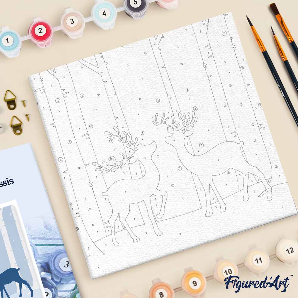 Mini Paint by numbers Two Reindeer in Snowy Forest 20x20cm already framed - Image 5