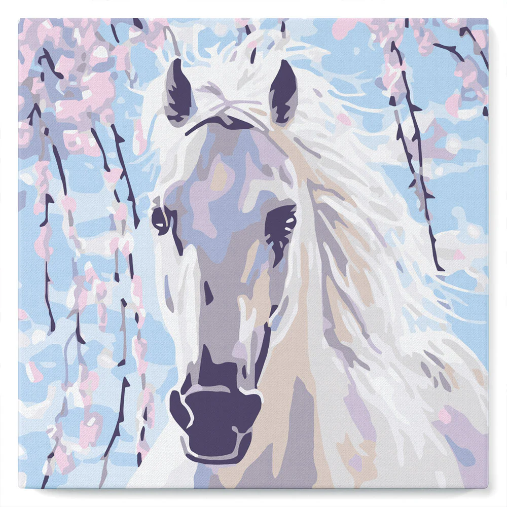 Mini Paint by numbers White Horse And Flowers 20x20cm already framed - Image 2
