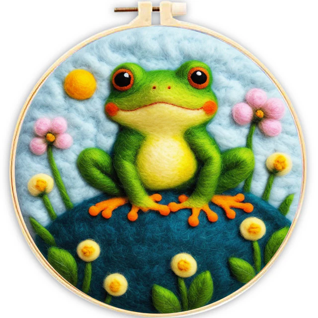 Needle Felting - Frog in Flower Bed