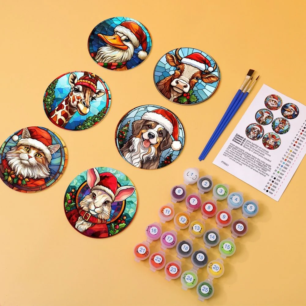 Paint by numbers 10cm Coasters (6 pieces) - Christmas Critters - Image 11