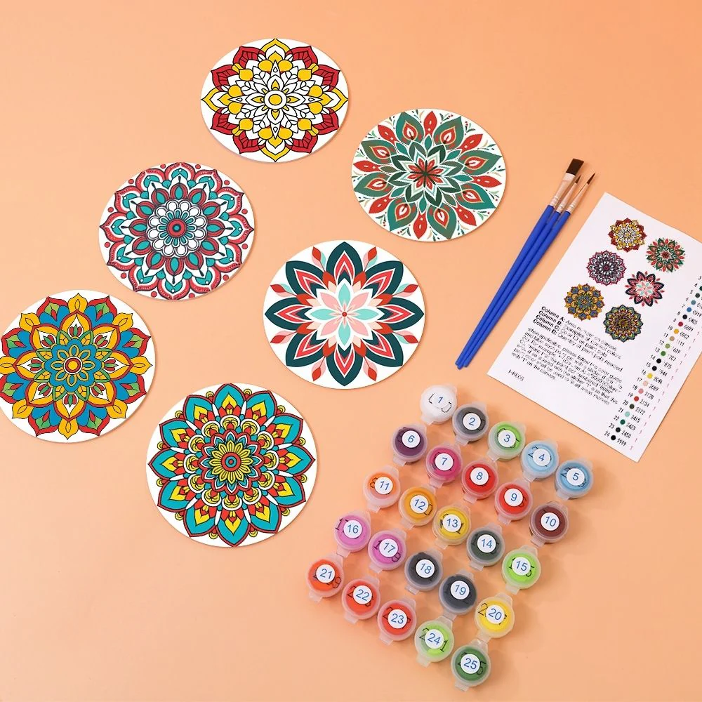 Paint by numbers 10cm Coasters (6 pieces) - Colourful Coasters Mandala - Image 11