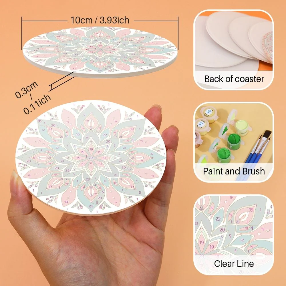 Paint by numbers 10cm Coasters (6 pieces) - Colourful Coasters Mandala - Image 12