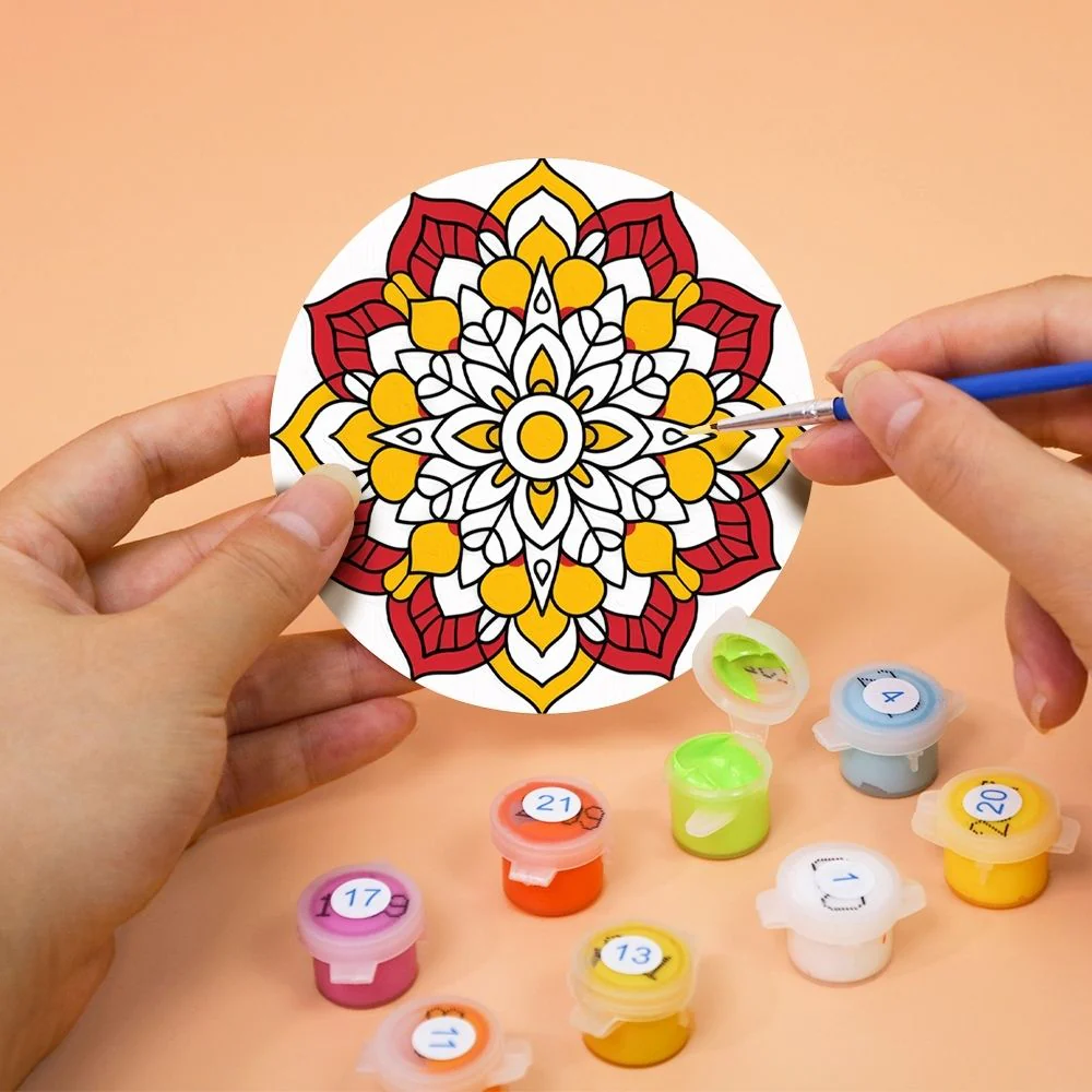 Paint by numbers 10cm Coasters (6 pieces) - Colourful Coasters Mandala - Image 8