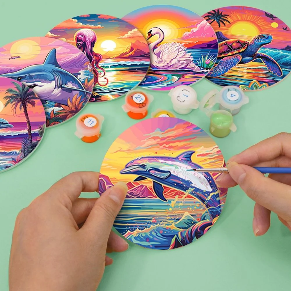 Paint by numbers 10cm Coasters (6 pieces) - Colourful Sea Life - Image 4