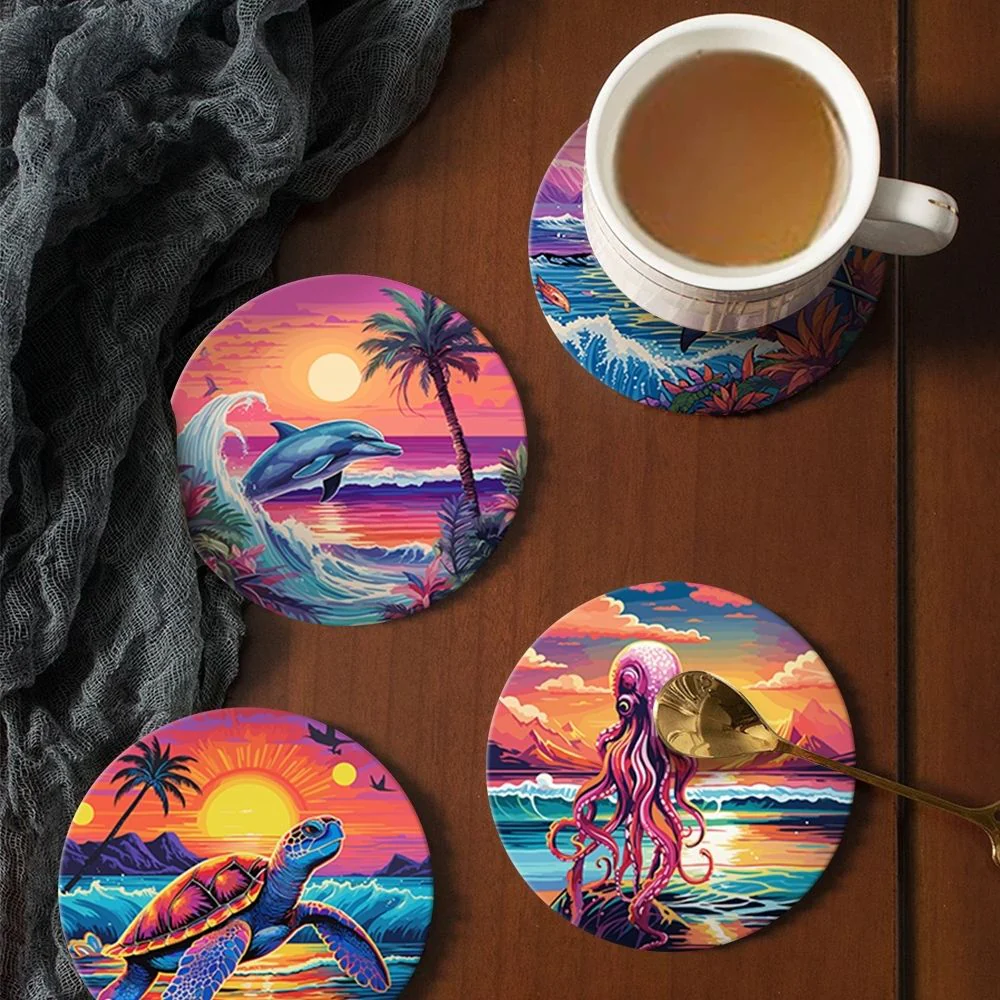 Paint by numbers 10cm Coasters (6 pieces) - Colourful Sea Life - Image 6