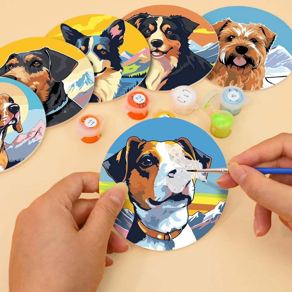Paint by numbers 10cm Coasters (6 pieces) - Cute Dogs - Image 4