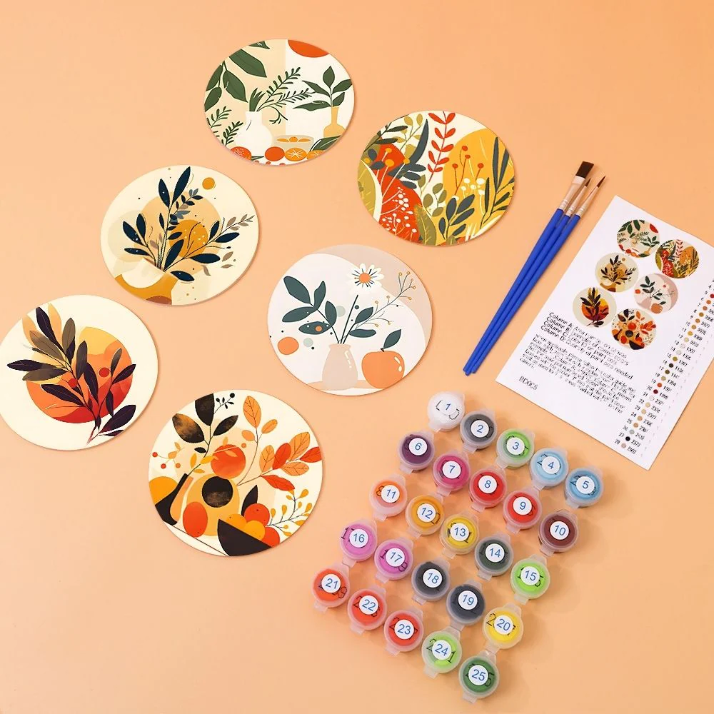 Paint by numbers 10cm Coasters (6 pieces) - Modern Botanical Design - Image 11