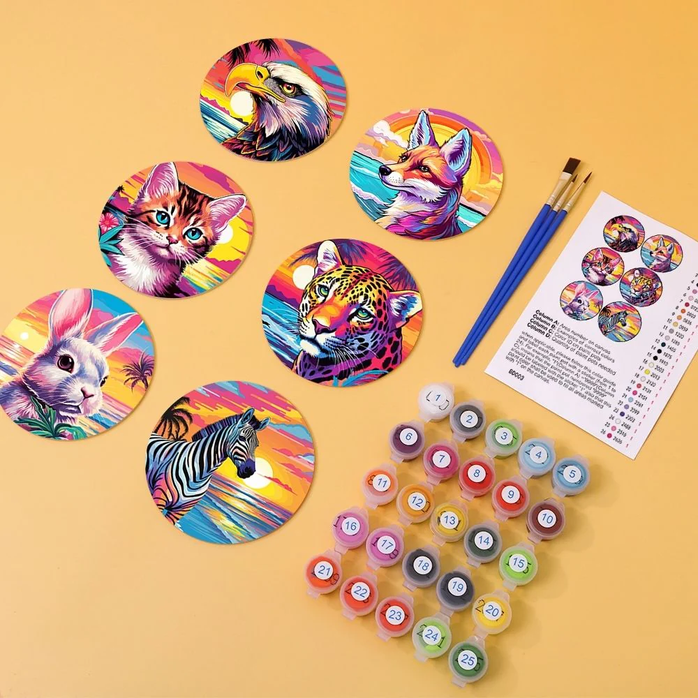 Paint by numbers 10cm Coasters (6 pieces) - Pop Art Wildlife - Image 11