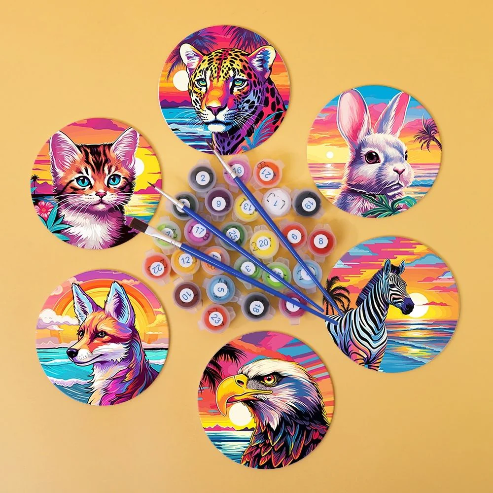 Paint by numbers 10cm Coasters (6 pieces) - Pop Art Wildlife - Image 2