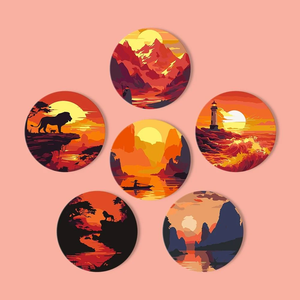 Paint by numbers 10cm Coasters (6 pieces) - Sunset Scene