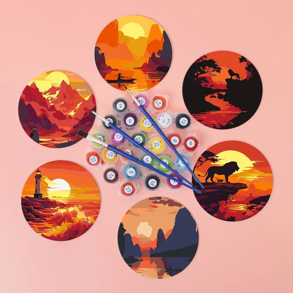 Paint by numbers 10cm Coasters (6 pieces) - Sunset Scene - Image 2