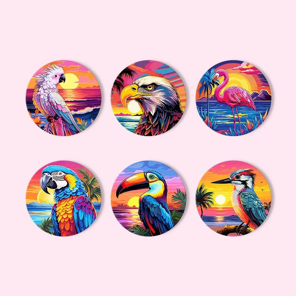 Paint by numbers 10cm Coasters (6 pieces) - Vibrant Tropical Birds