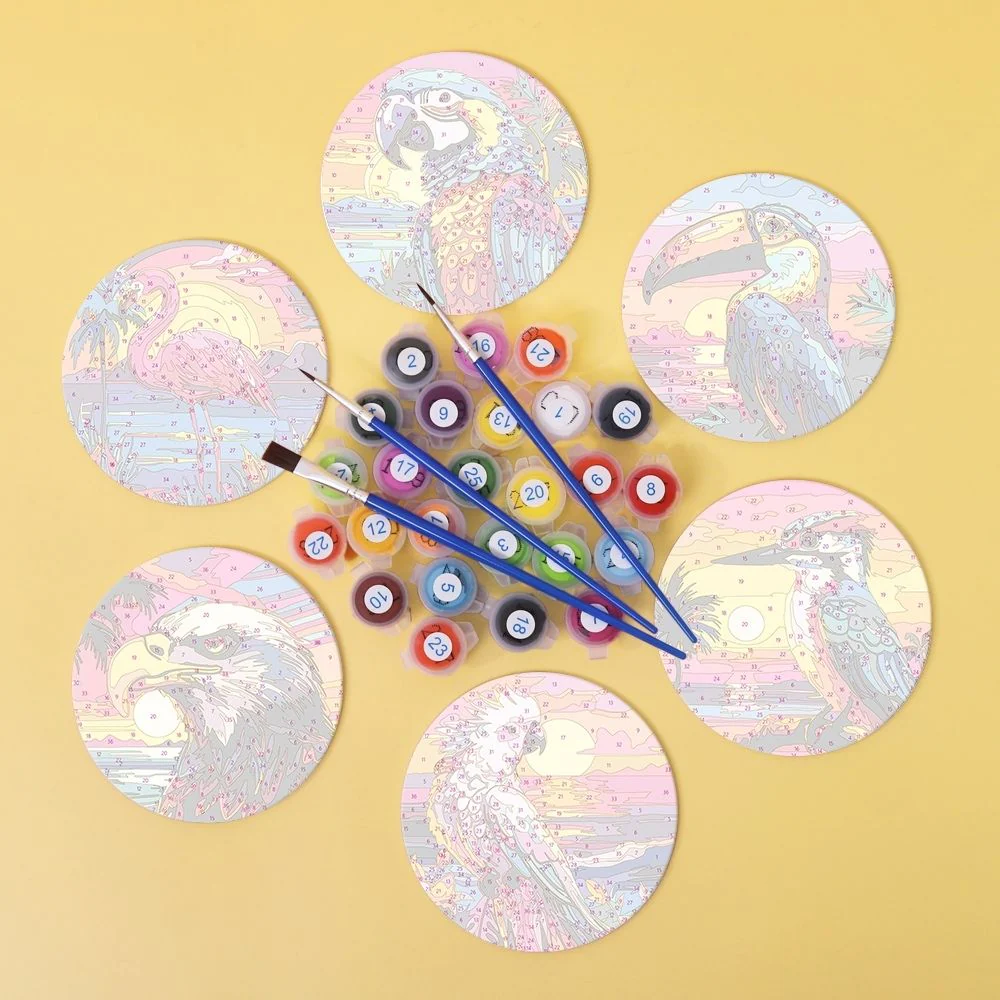 Paint by numbers 10cm Coasters (6 pieces) - Vibrant Tropical Birds - Image 10