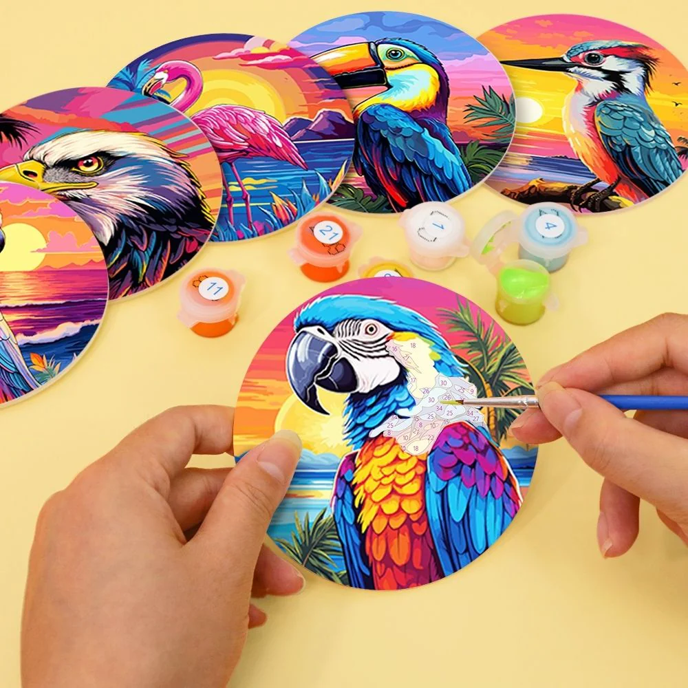 Paint by numbers 10cm Coasters (6 pieces) - Vibrant Tropical Birds - Image 4