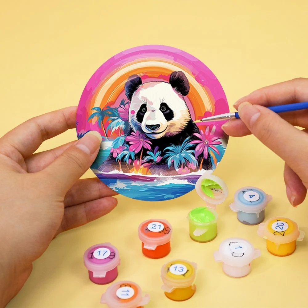 Paint by numbers 10cm Coasters (6 pieces) - Wildlife Series with Panda, Raccoon and Seal - Image 8