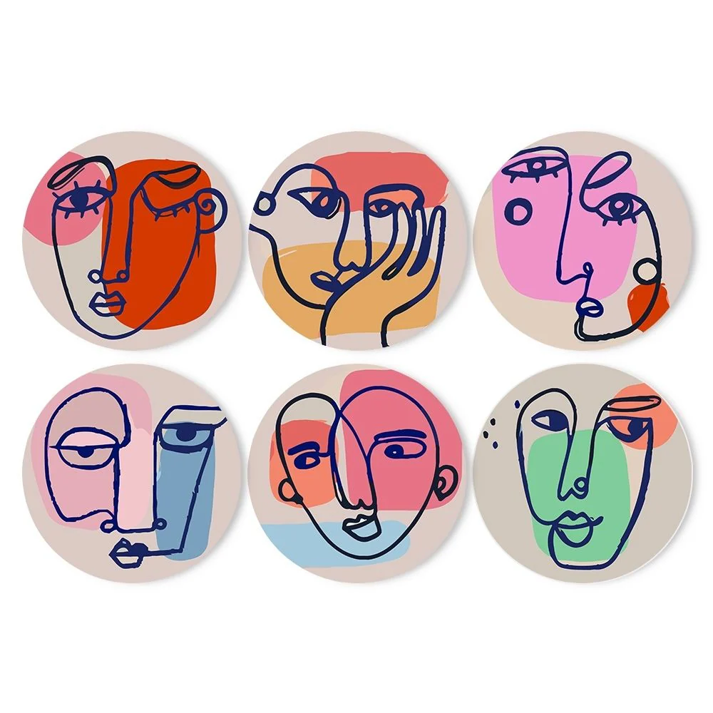 Paint by numbers 20cm Placemats (6 pieces) - Modern Abstract Face
