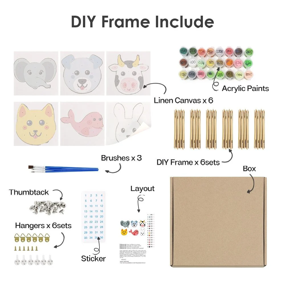 Mini Paint by numbers 15x15cm (6 pieces) - Cute Animal Faces - Image 11