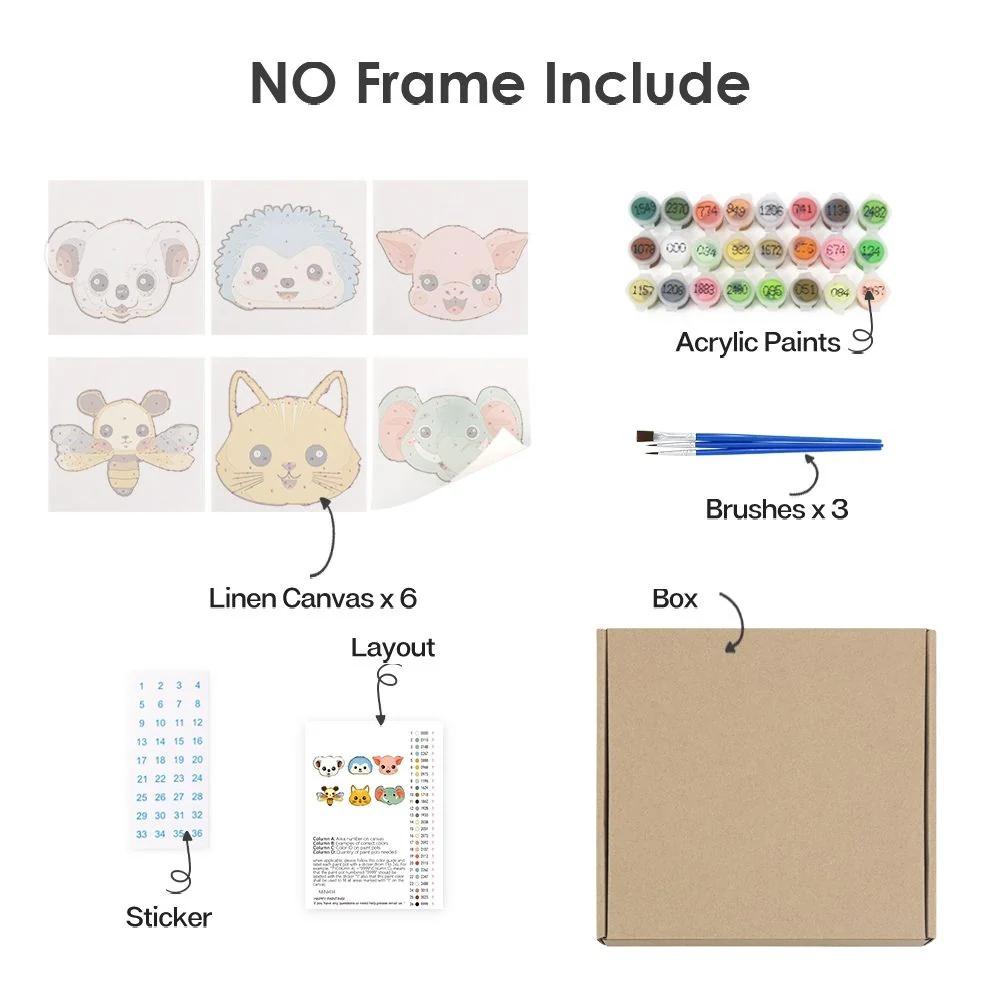 Mini Paint by numbers 15x15cm (6 pieces) - Cute Animal Faces 2 - Image 10