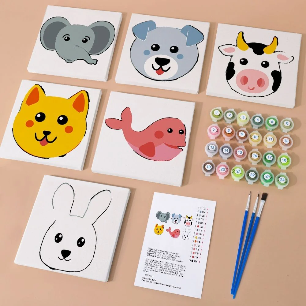 Mini Paint by numbers 15x15cm (6 pieces) - Cute Animal Faces - Image 2