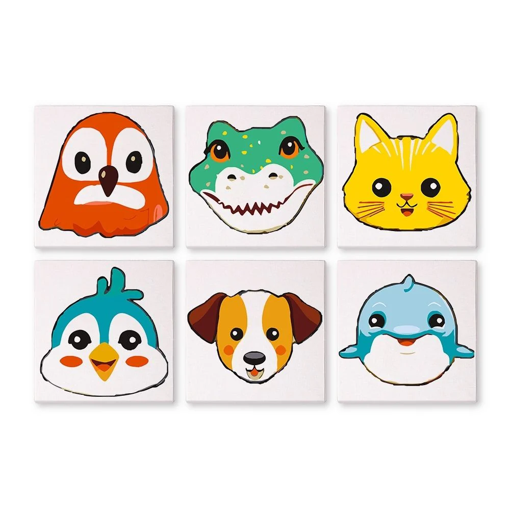 Mini Paint by numbers 15x15cm (6 pieces) - Cute Animal Faces 3