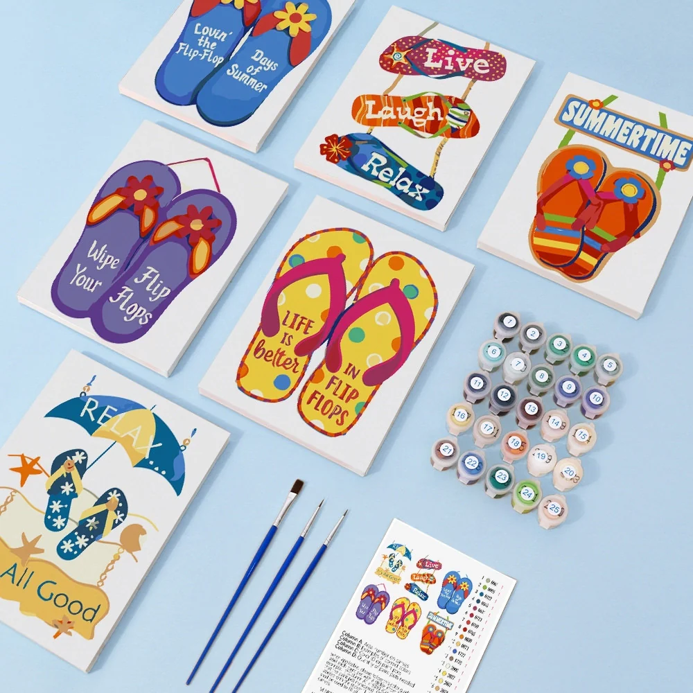 Mini Paint by numbers 15x20cm (6 pieces) - Flip-Flop Summer Signs - Image 2