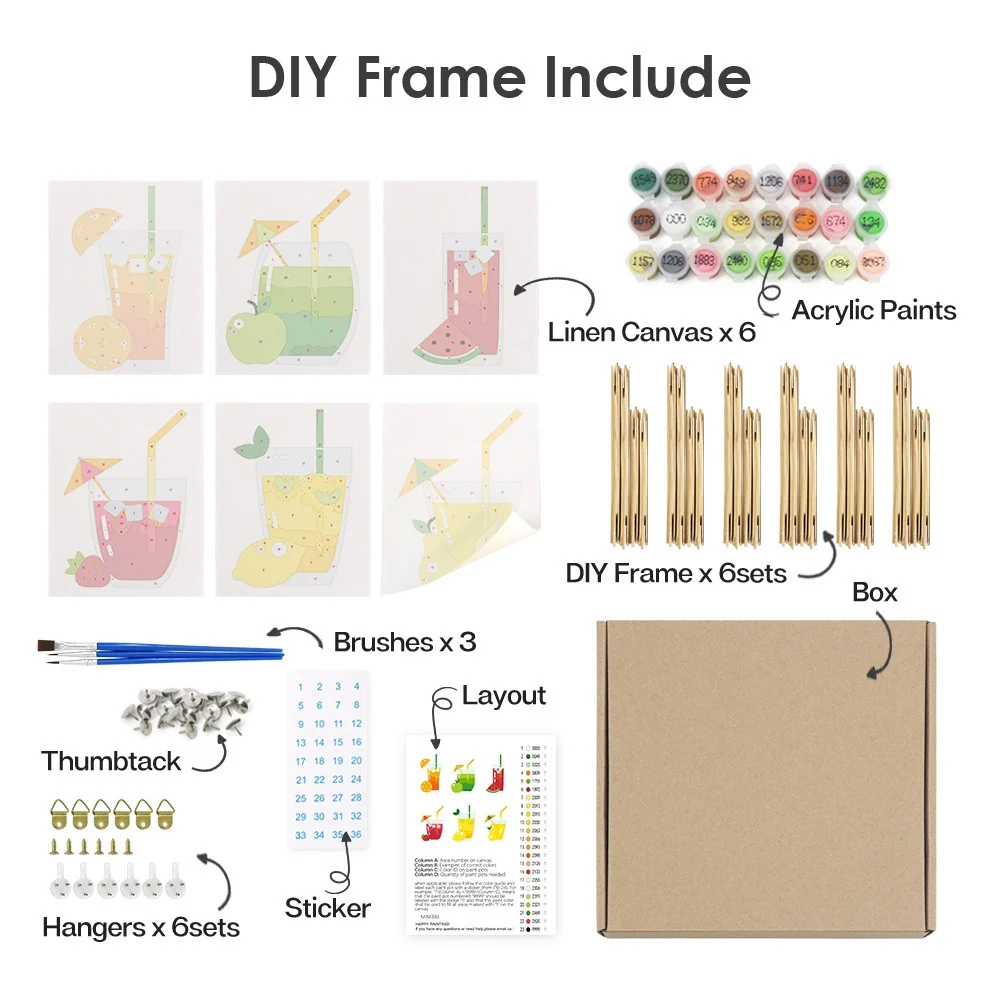 Mini Paint by numbers 15x20cm (6 pieces) - Fruity Drinks - Image 11