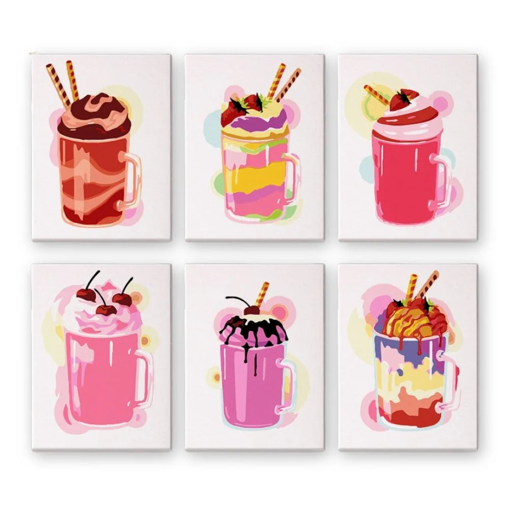 Mini Paint by numbers 15x20cm (6 pieces) - Milkshakes