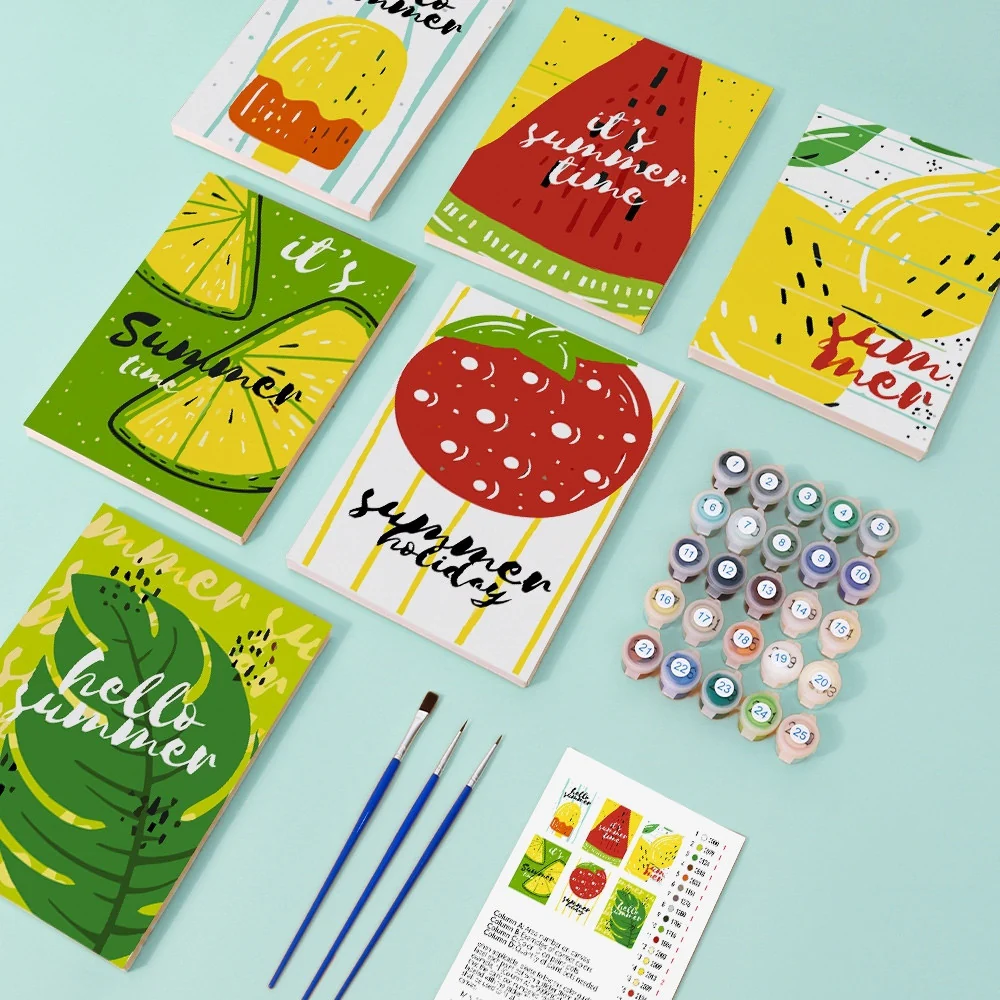 Mini Paint by numbers 15x20cm (6 pieces) - Summer Fruit Illustrations - Image 2