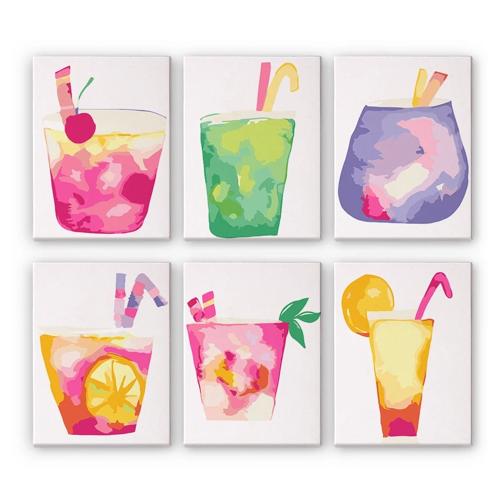 Mini Paint by numbers 15x20cm (6 pieces) - Tropical Pop Drinks