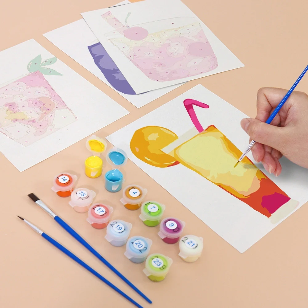 Mini Paint by numbers 15x20cm (6 pieces) - Tropical Pop Drinks - Image 4