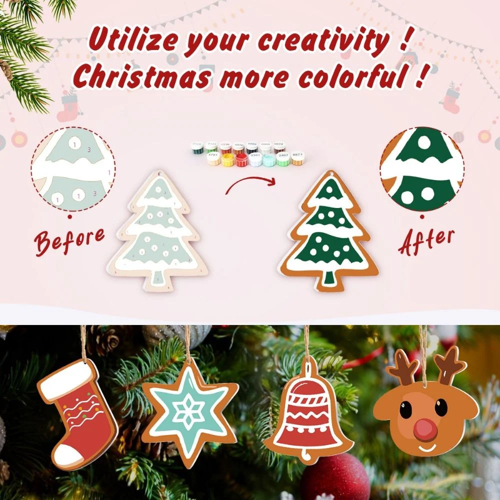 Paint by Numbers Christmas Ornaments - Heart Star Stocking Reindeer Kit - Image 10