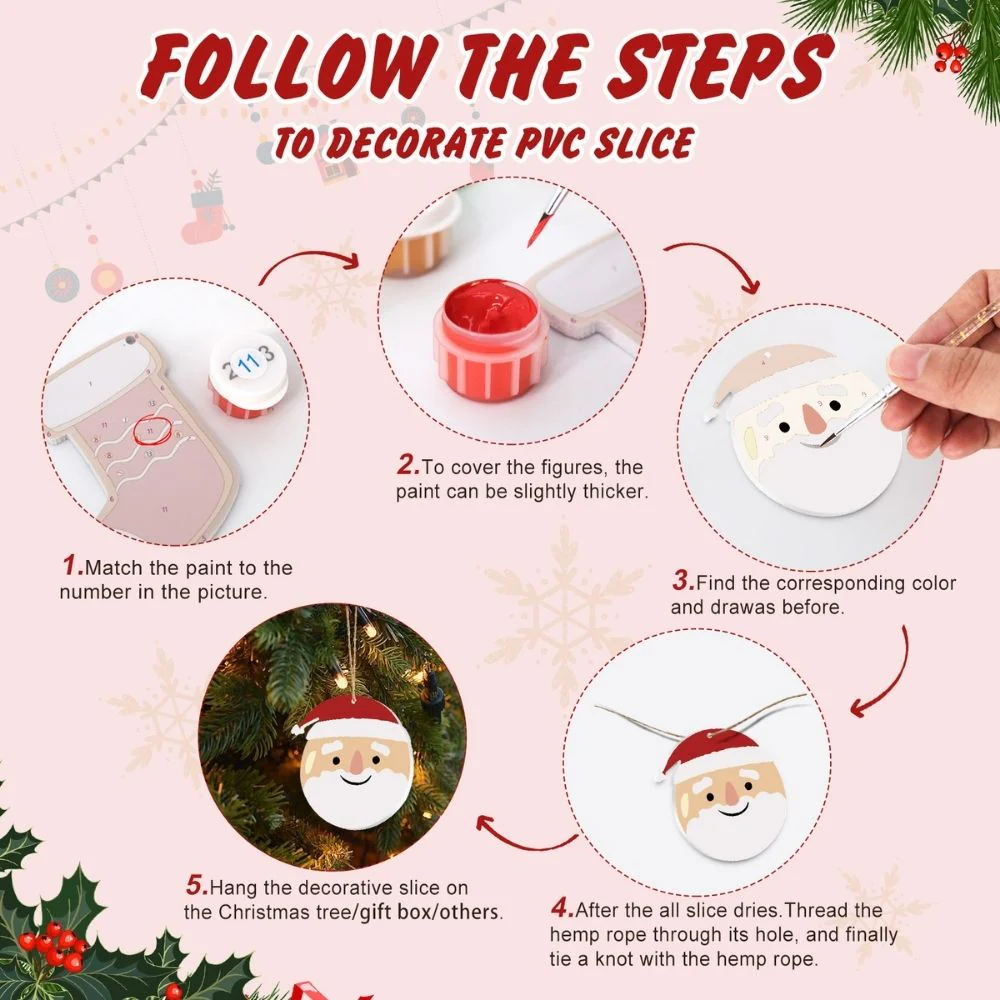 Paint by Numbers Christmas Ornaments - Polar Bear Penguin Santa Kit - Image 9