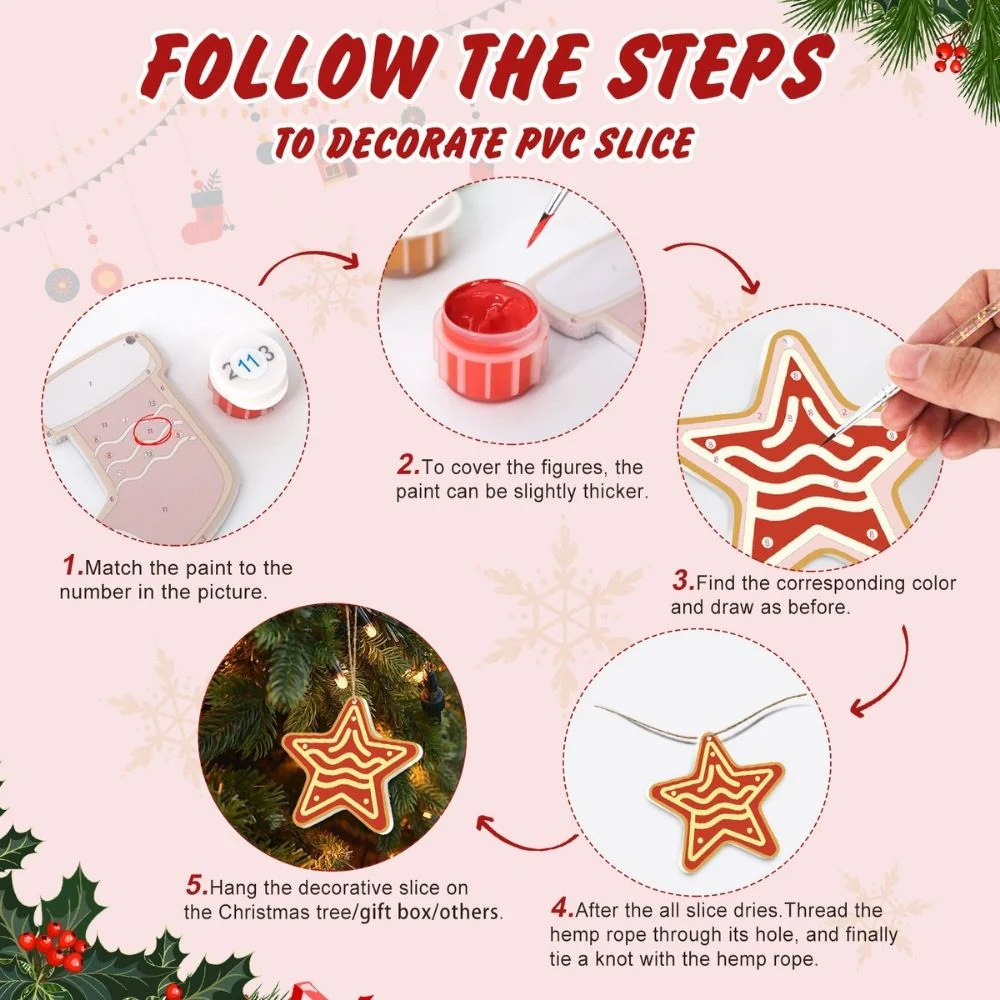 Paint by Numbers Christmas Ornaments - Star House Reindeer Tree Kit - Image 9